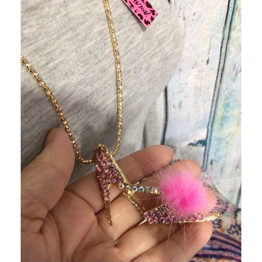 NWT Betsey Johnson Pink & Gold Rhinestone Shoe Pendant Adjustable Chain - Picture 13 of 15